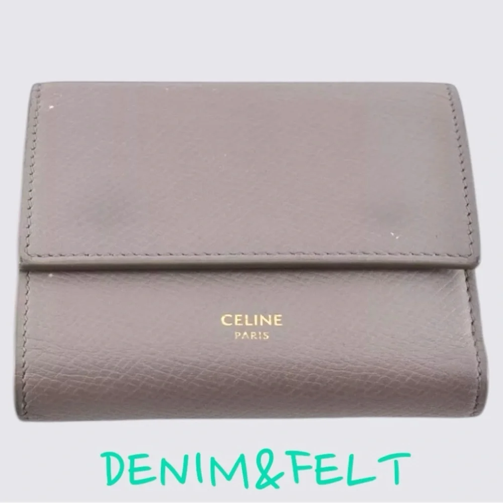 CELINE Women’s Small  Tri-Fold Wallet Leather | Color: Greige | w/Box & Bag 🩶🩶